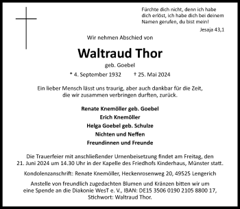 Anzeige von Waltraud Thor 