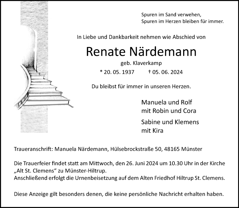  Traueranzeige für Renate Närdemann vom 22.06.2024 aus 