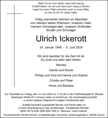 Anzeige von Ulrich Ickerott 