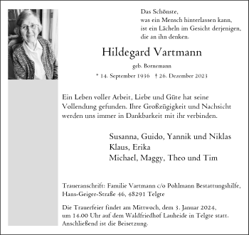 Anzeige von Hildegard Vartmann 