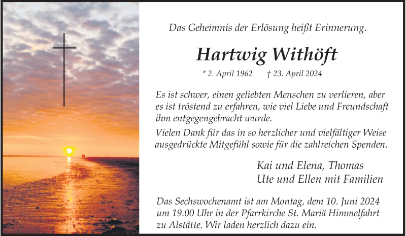  Traueranzeige für Hartwig Withöft vom 05.06.2024 aus 