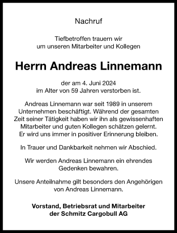 Anzeige von Andreas Linnemann 