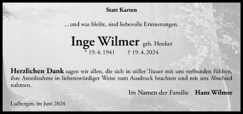 Anzeige von Inge Wilmer 