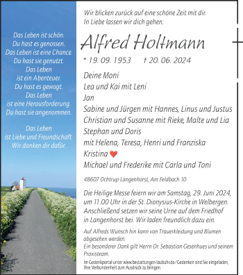 Anzeige von Alfred Holtmann 