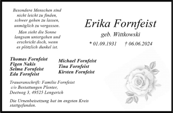 Anzeige von Erika Fornfeist 