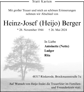 Anzeige von Heinz-Josef Berger 