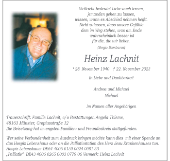 Anzeige von Heinz Lachnit 