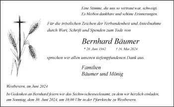 Anzeige von Bernhard Bäumer 