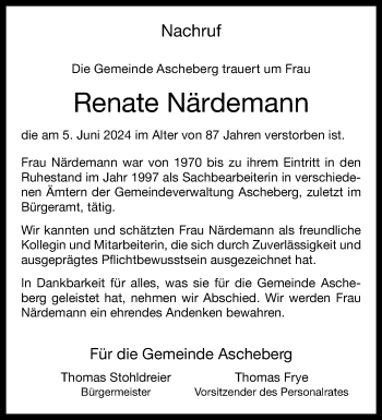 Anzeige von Renate Närdemann 
