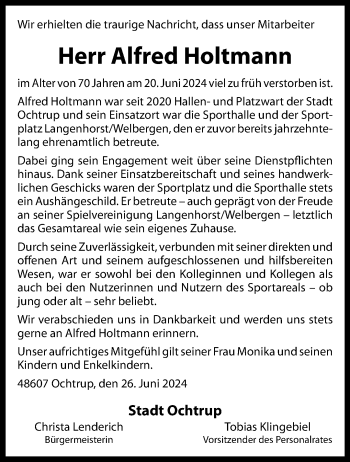 Anzeige von Alfred Holtmann 