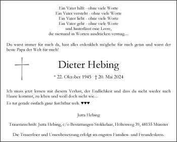 Anzeige von Dieter Hebing 
