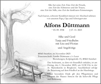 Anzeige von Alfons Düttmann 