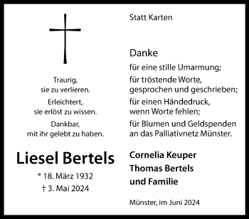 Anzeige von Liesel Bertels 