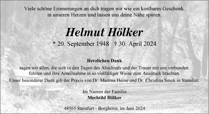  Traueranzeige für Helmut Hölker vom 08.06.2024 aus 