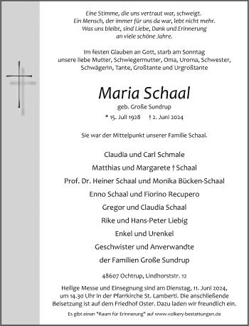 Anzeige von Maria Schaal 