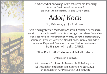 Anzeige von Adolf Kock 