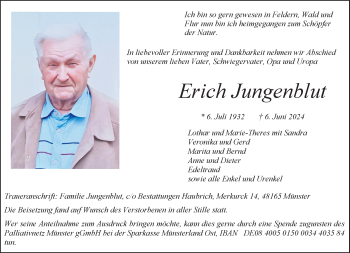 Anzeige von Erich Jungenblut 
