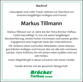 Anzeige von Markus Tillmann 