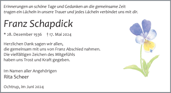 Anzeige von Franz Schapdick 