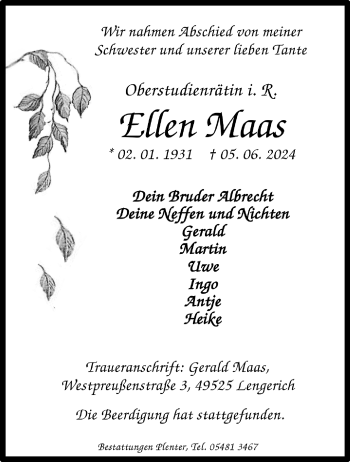 Anzeige von Ellen Maas 