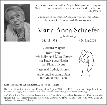 Anzeige von Maria Anna Schaefer 