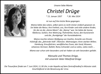 Anzeige von Christel Drüge 