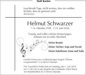 Anzeige von Helmut Schwarzer 