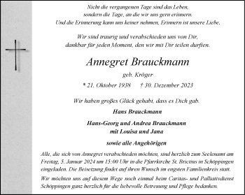 Anzeige von Annegret Brauckmann 