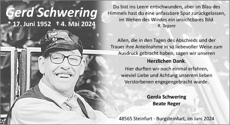  Traueranzeige für Gerd Schwering vom 15.06.2024 aus 