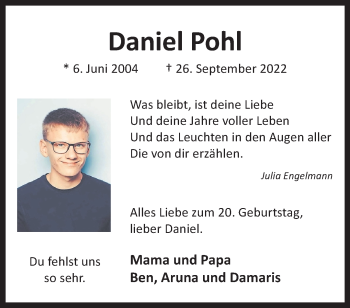 Anzeige von Daniel Pohl 
