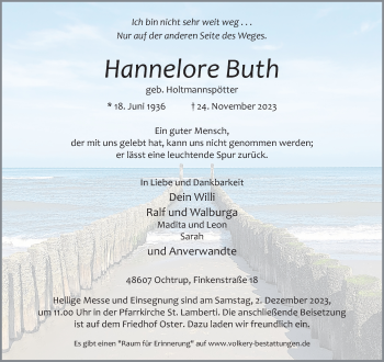 Anzeige von Hannelore Buth 