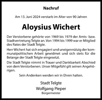 Anzeige von Aloysius Wichert 