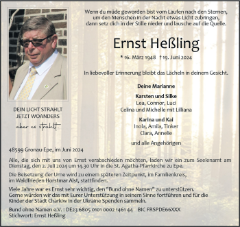 Anzeige von Ernst Heßling 