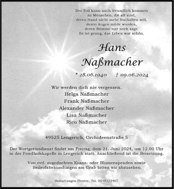 Anzeige von Hans Namacher 