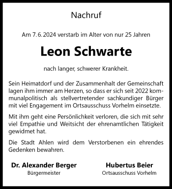 Anzeige von Leon Schwarte 