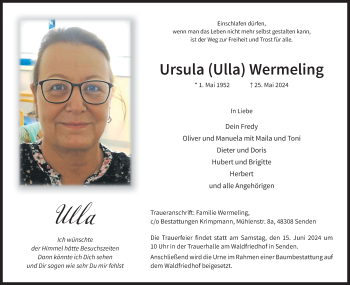 Anzeige von Ursula Wermeling 