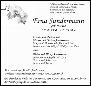 Anzeige von Erna Sundermann 