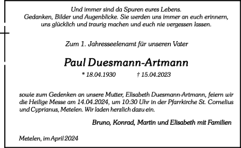 Anzeige von Paul Duesmann-Artmann 