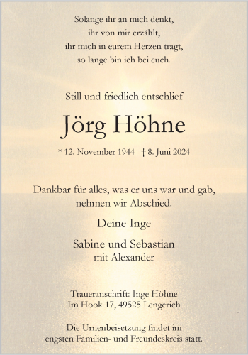 Anzeige von Jörg Höhne 