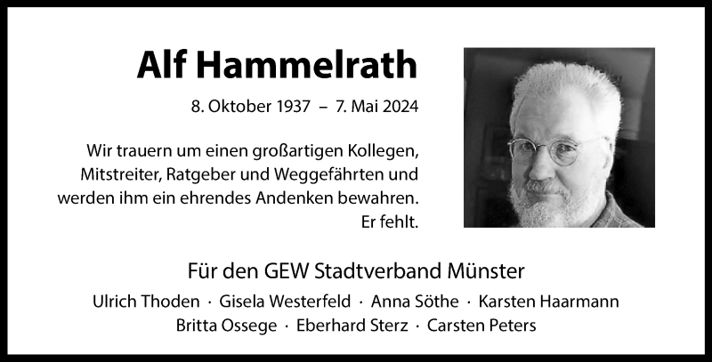  Traueranzeige für Alf Hammelrath vom 08.06.2024 aus 