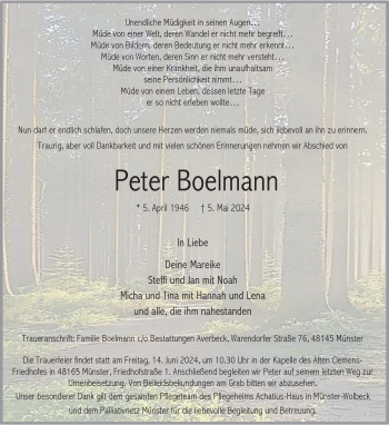 Anzeige von Peter Boelmann 