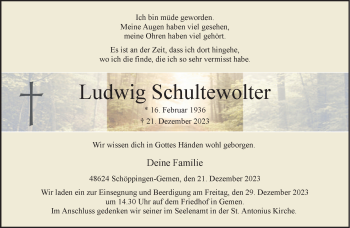 Anzeige von Ludwig Schultewolter 