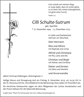 Anzeige von Cilli Schulte-Sutrum 