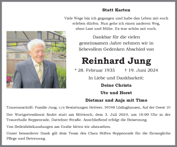 Anzeige von Reinhard Jung 