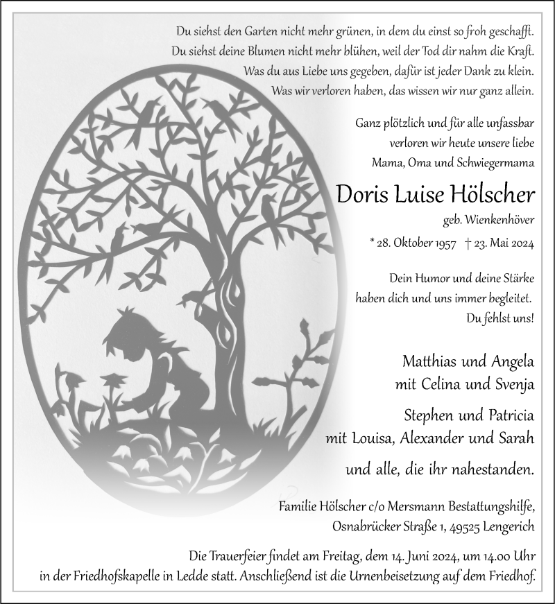  Traueranzeige für Doris Luise Hölscher vom 08.06.2024 aus 