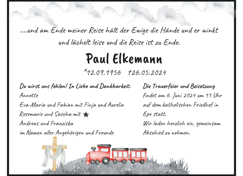 Traueranzeige für Paul Elkemann vom 01.06.2024 aus 