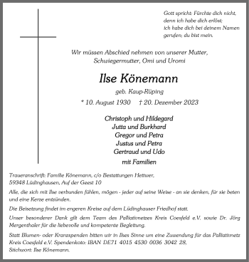 Anzeige von Ilse Könemann 