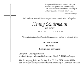 Anzeige von Henny Schürmann 