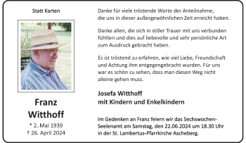 Anzeige von Franz Witthoff 