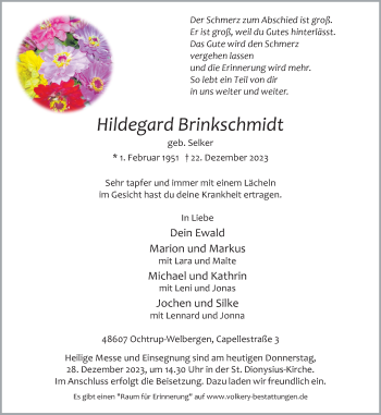 Anzeige von Hildegard Brinkschmidt 